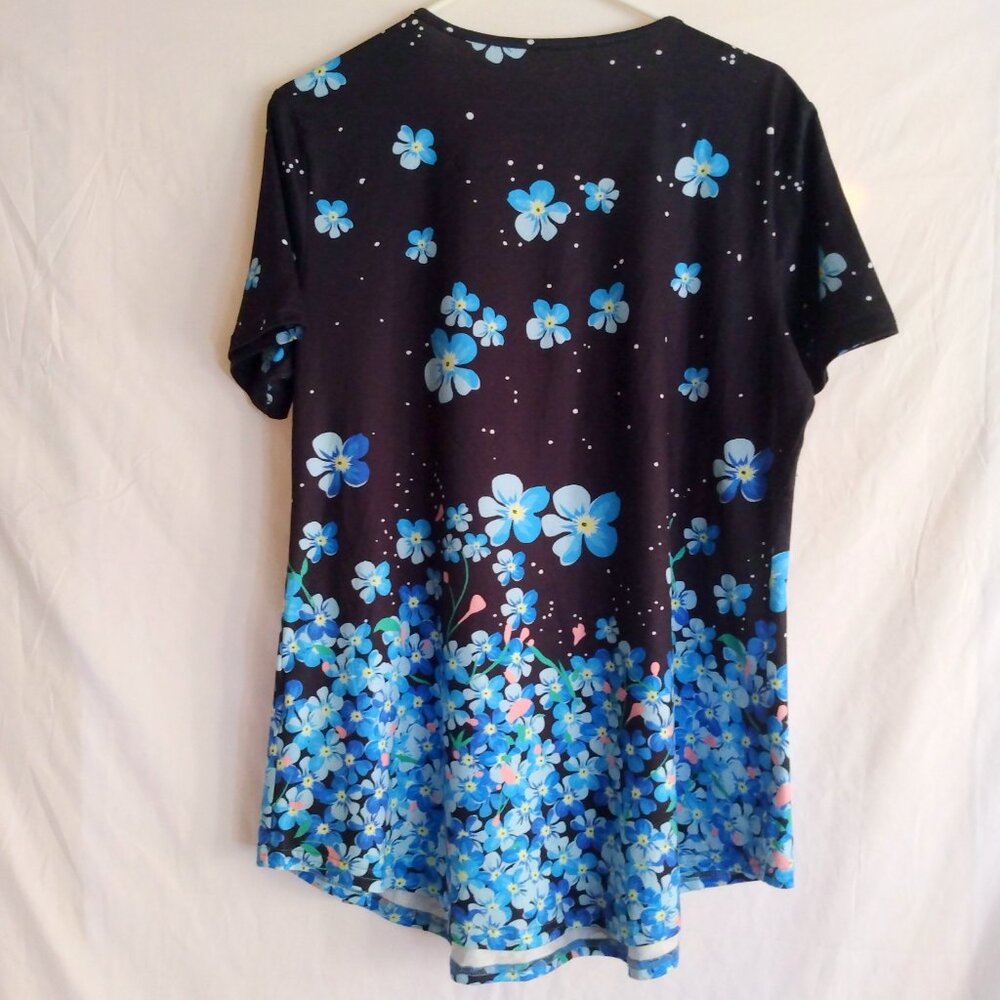 Dark Floral Stretch Tunic Top L Whimsigoth Casual Chic Cottagecore Romantic - Picture 4 of 7